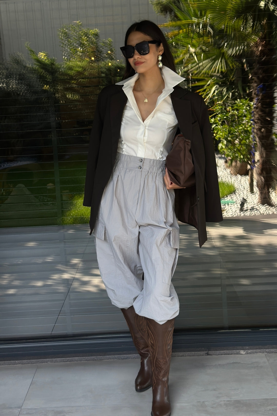 Açık Gri Dokulu Cep Detaylı Kargo Pantolon