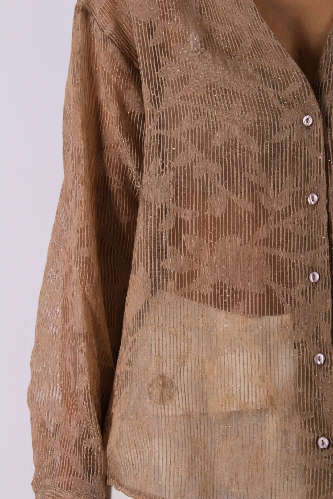 Bej Transparan Jakarlı Gömlek