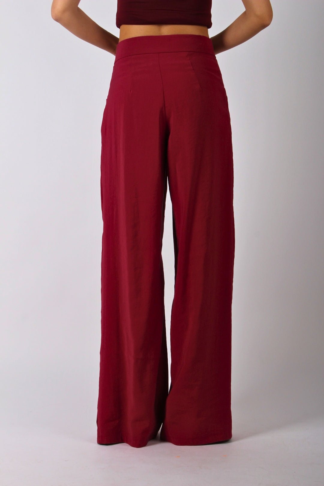 Bordo Çapraz Kemerli Pantolon