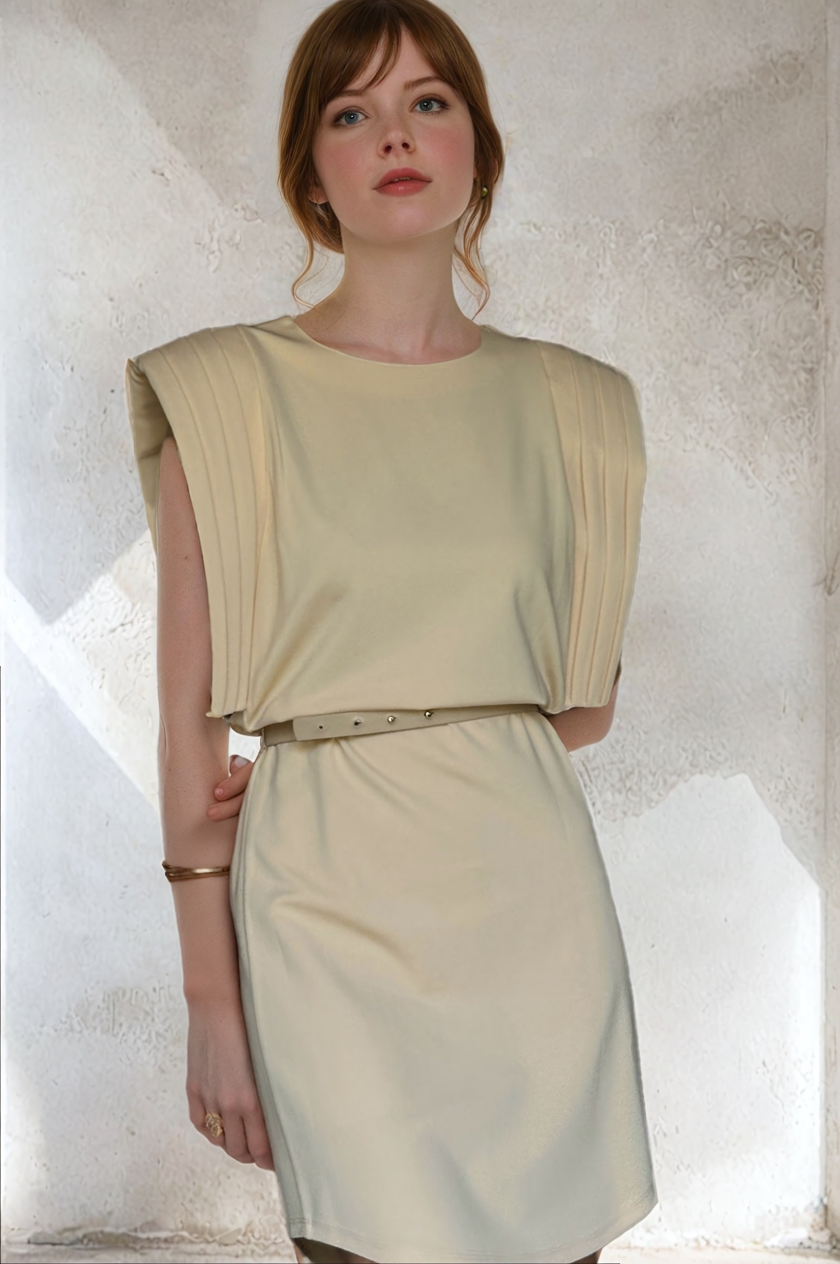 Ekru Vatkalı Elbise