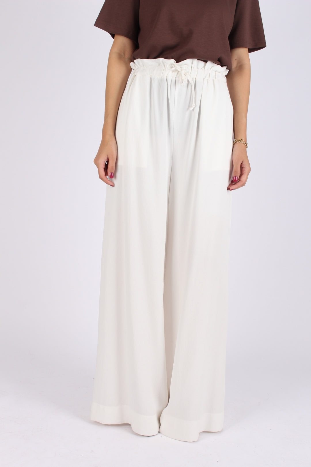 Beyaz Tensel Palazzo Pantolon