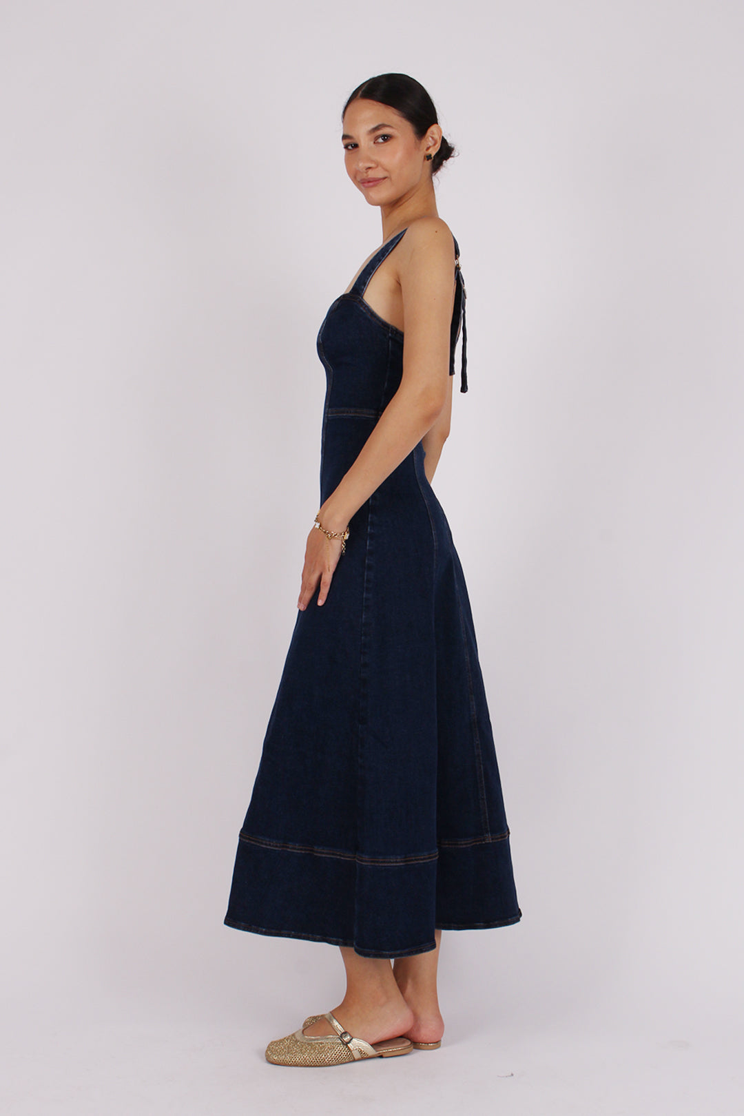 Fermuar Detaylı Kot Elbise