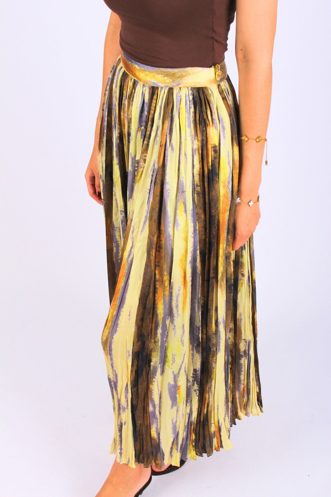 Sarı Desenli Pileli Etek