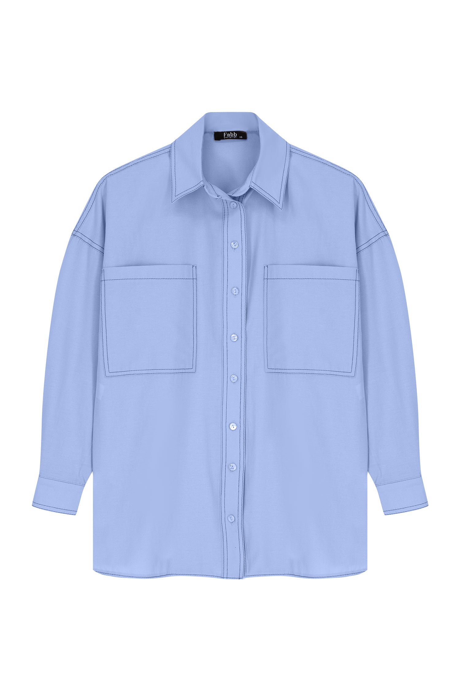 Bebe Mavisi Kontrast Dikiş Detaylı Cepli Gömlek