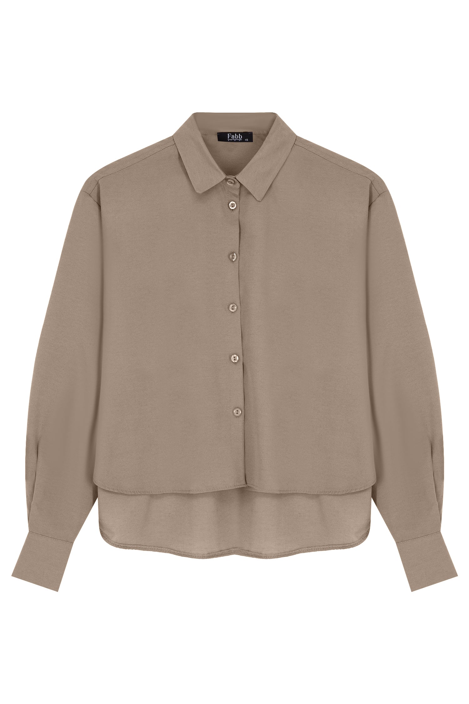 Bej Oval Kesim Basic Gömlek