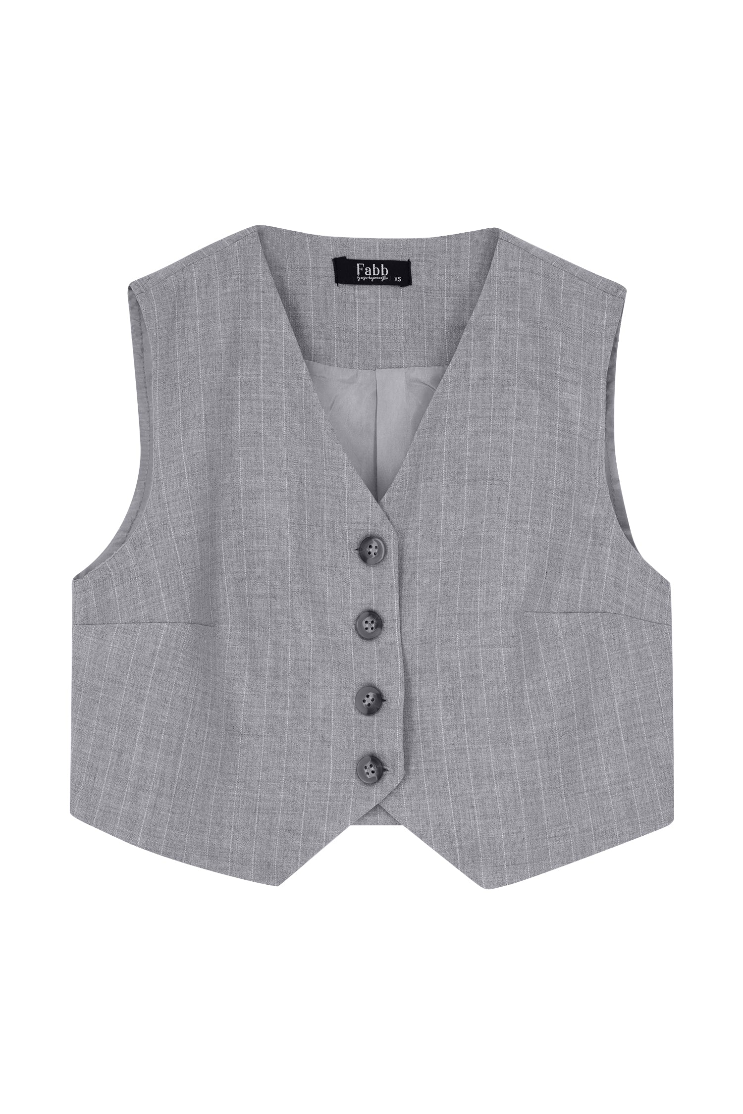 Açık Gri Çizgi Detaylı Yelek Etek Takım