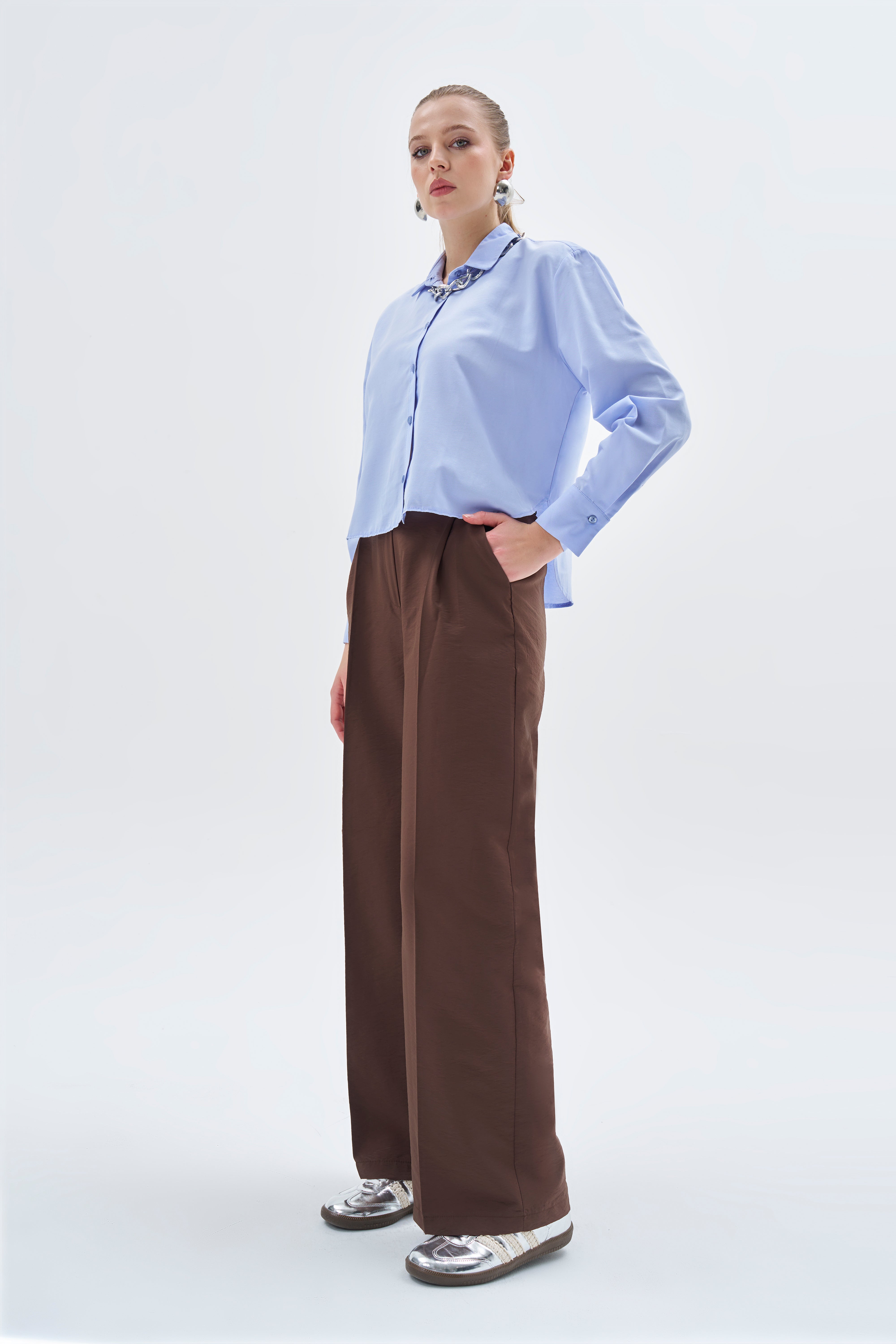 Bebe Mavisi Oval Kesim Basic Gömlek