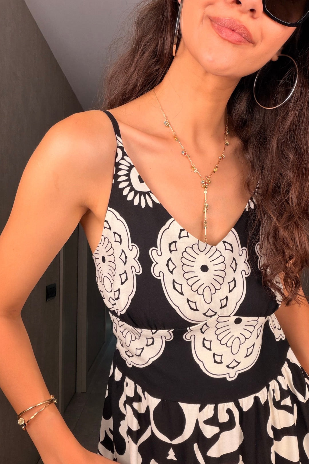 Siyah Desenli Maxi Elbise