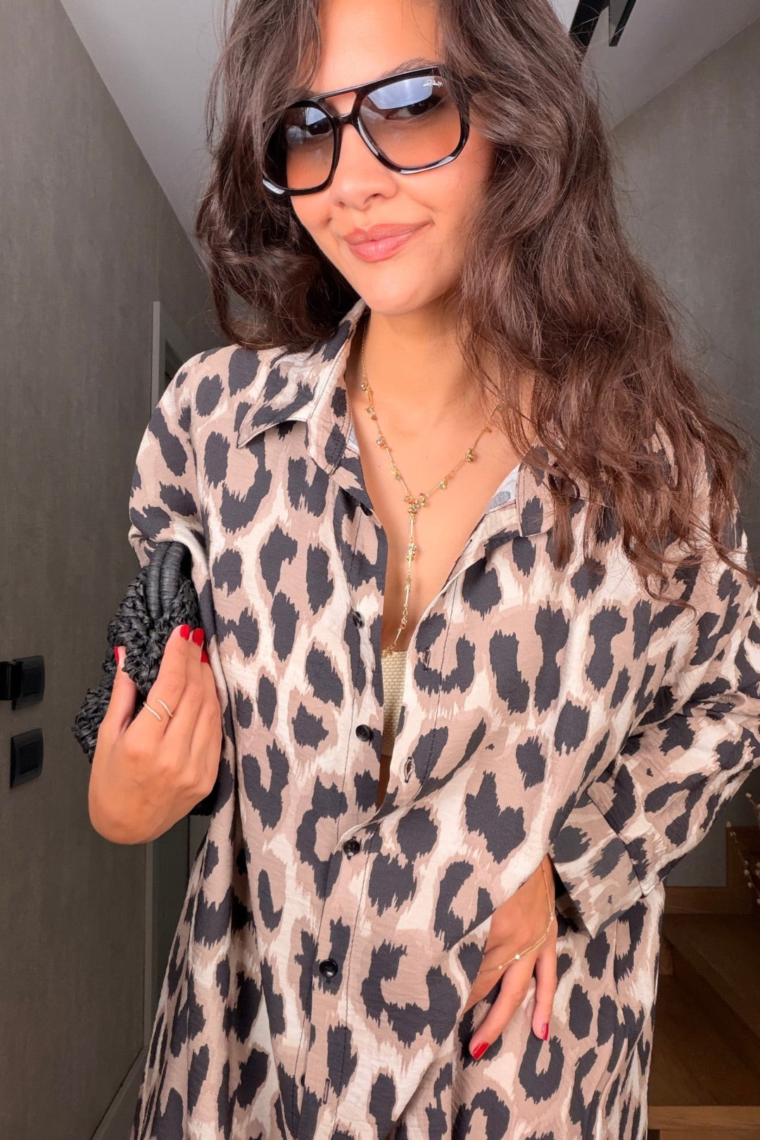 Leopar Desenli Pantolon Kimono Takım
