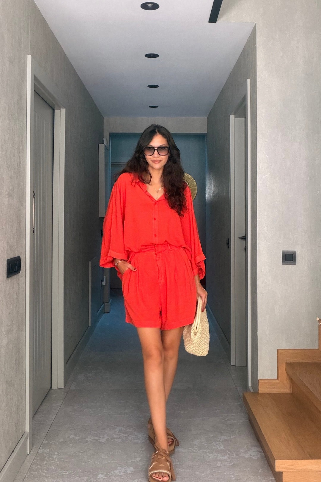 Nar Çiçeği Tensel Şortlu Oversize Takım