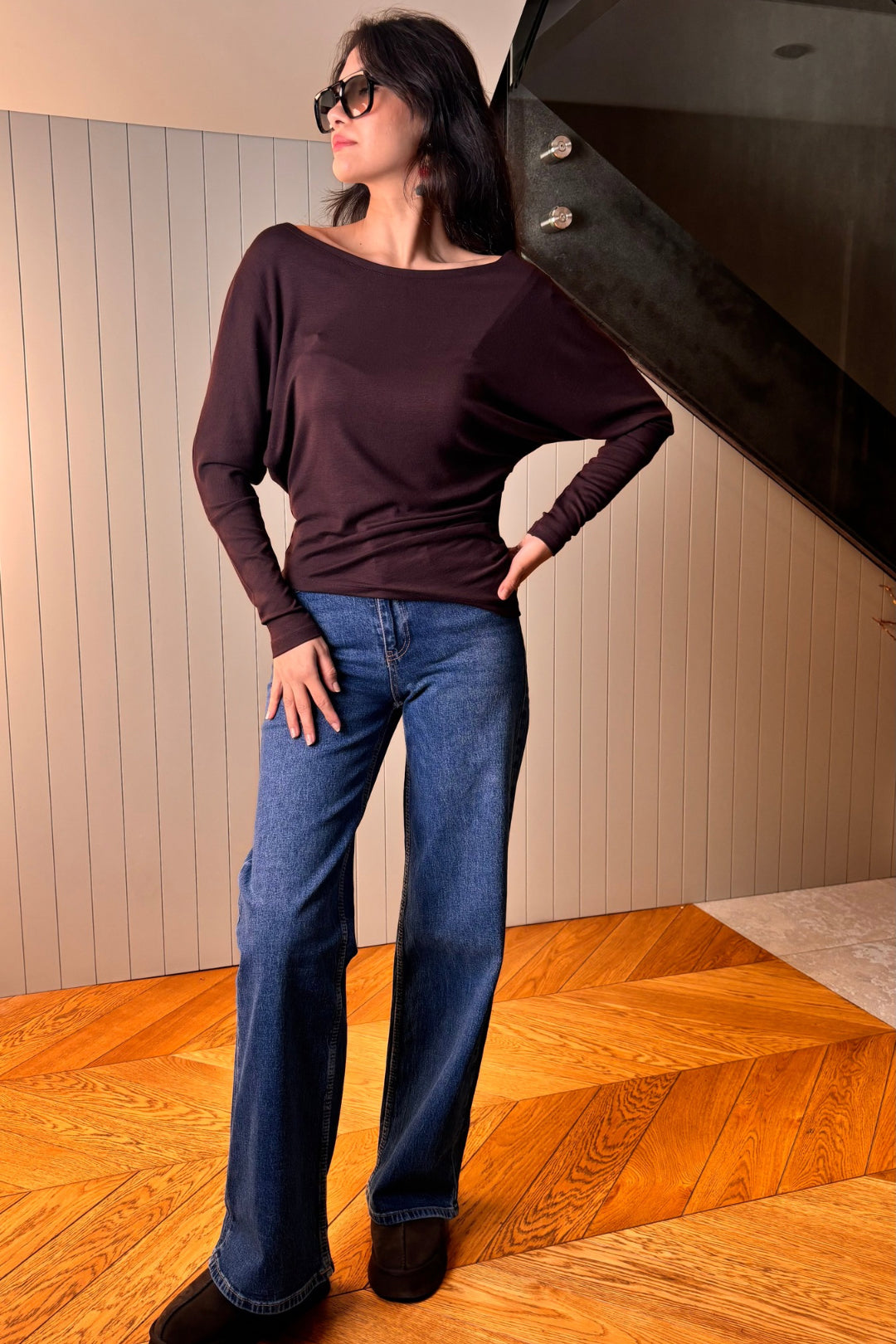 Kahverengi Beli Büzgülü Bluz