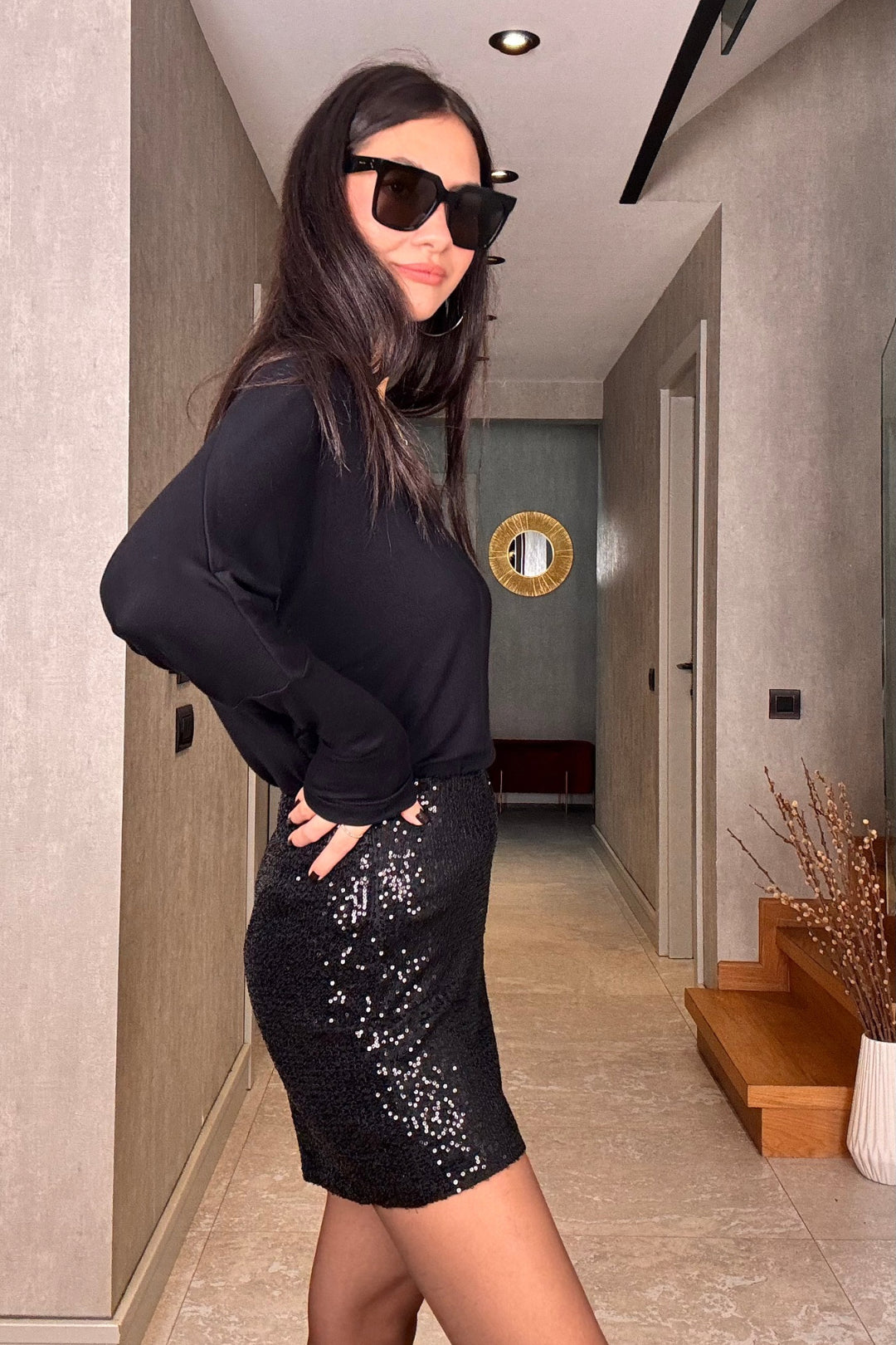 Siyah Payetli Şort