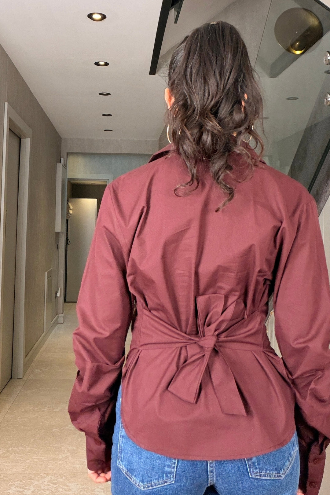 Bordo Arkadan Bağlamalı Gömlek