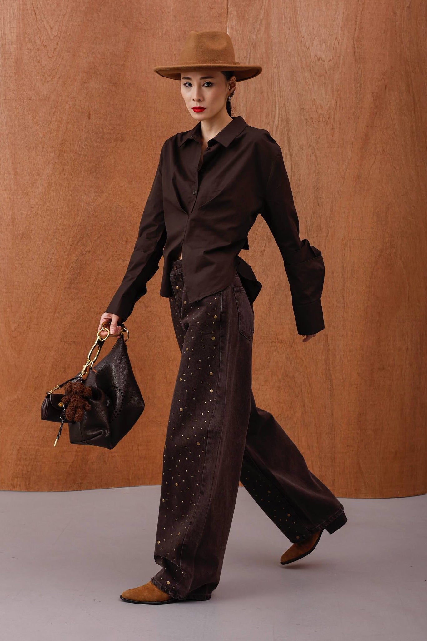 Kahverengi Zımbalı Balon Model Jean Pantolon