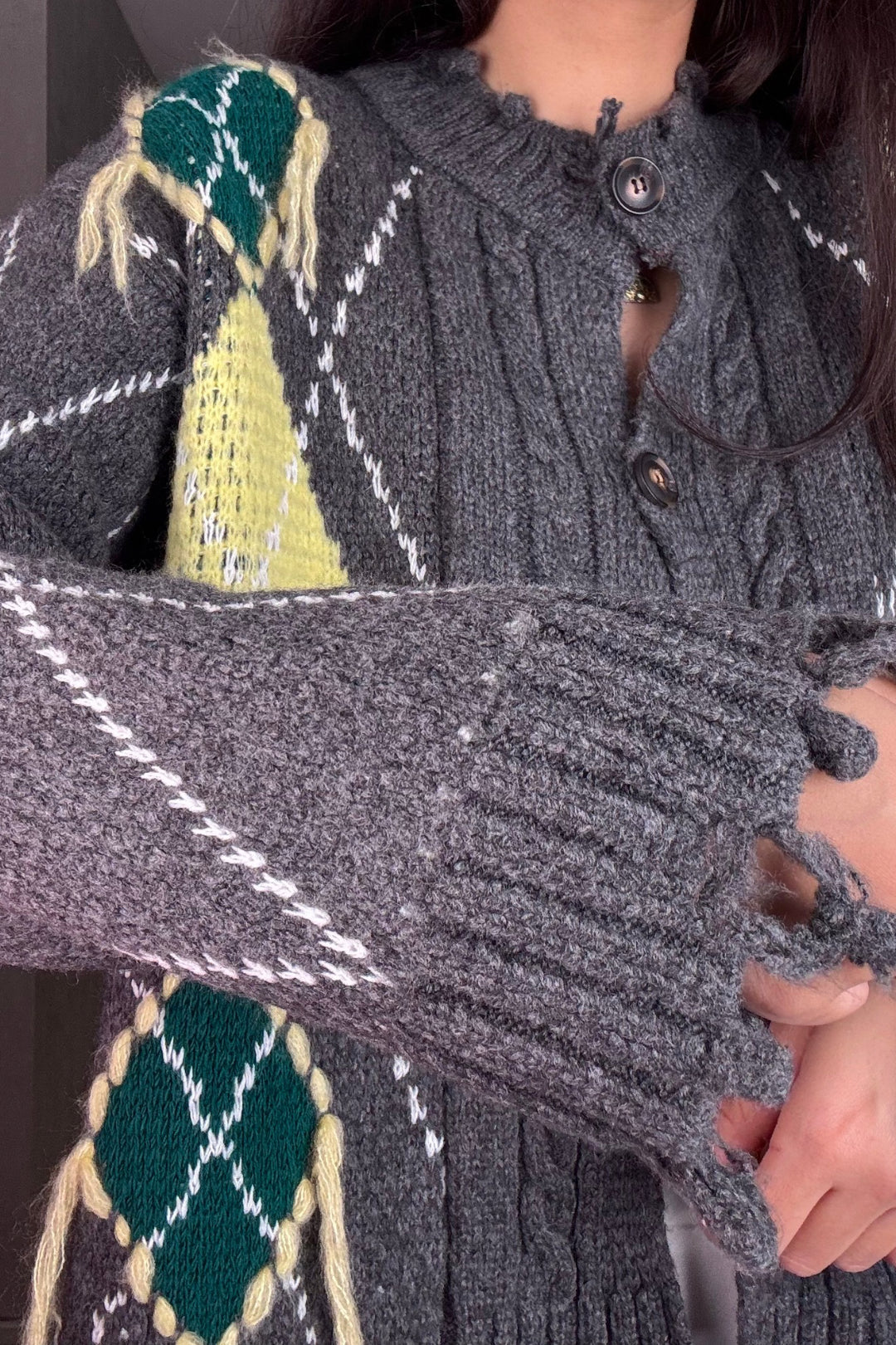 Gri Baklava Desen Premium Hırka