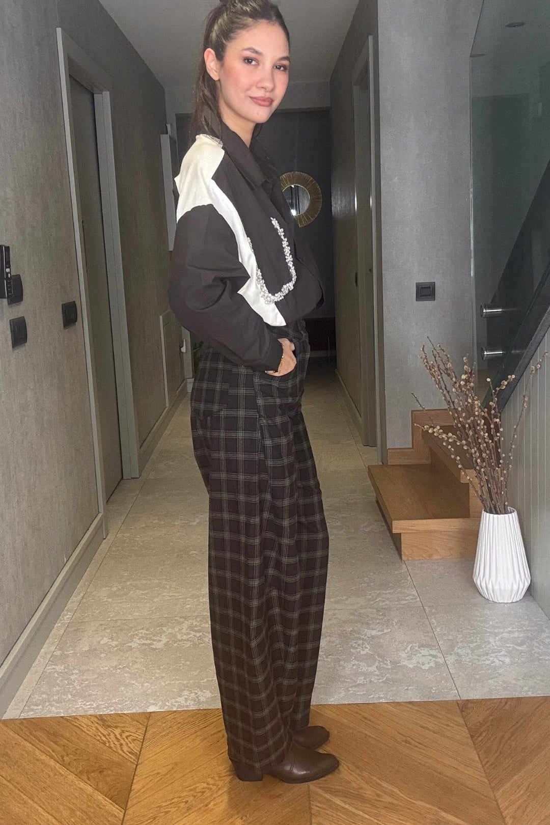 Haki Ekose Balon Pantolon