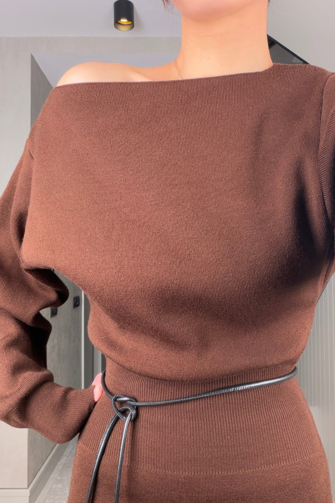 Kahverengi Triko Elbise