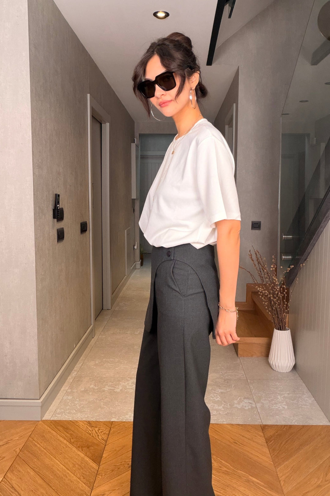 Antrasit Etek Detaylı Pantolon