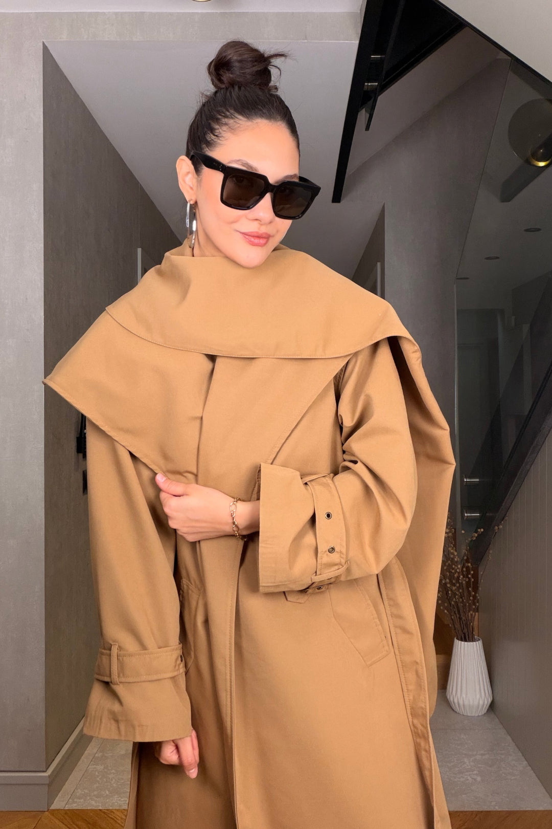 Camel Şal Detaylı Trençkot