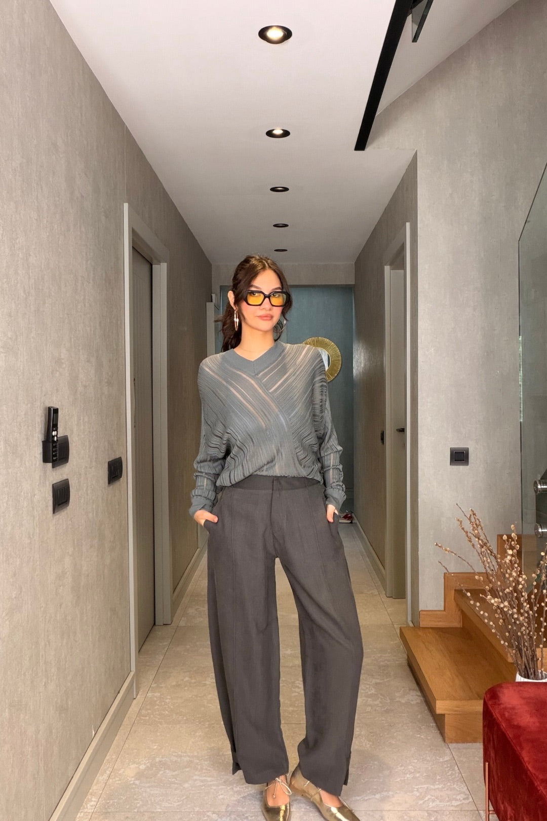 Antrasit Paça Çıtçıtlı Pantolon