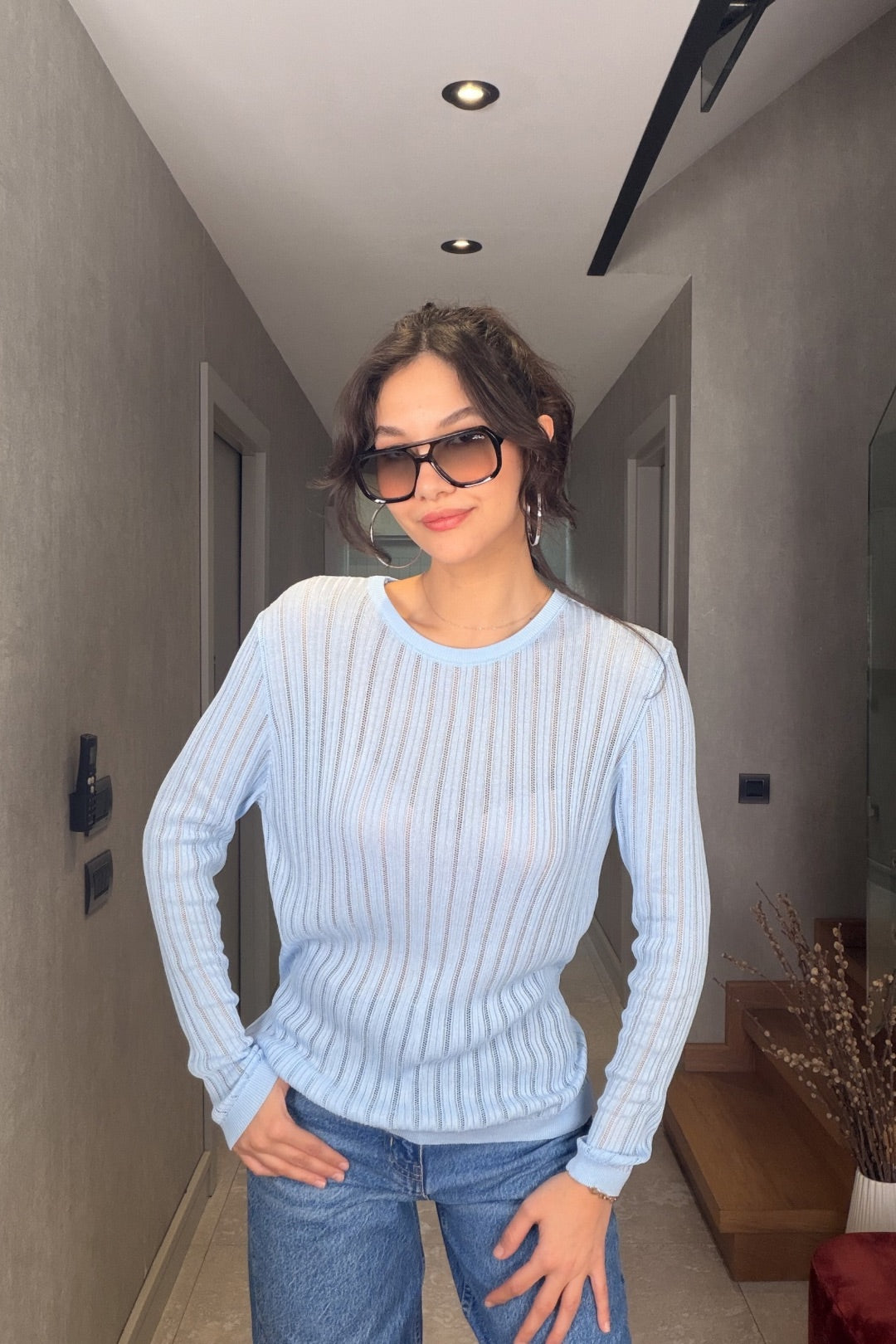 Bebe Mavi Arkadan Düğmeli Bluz