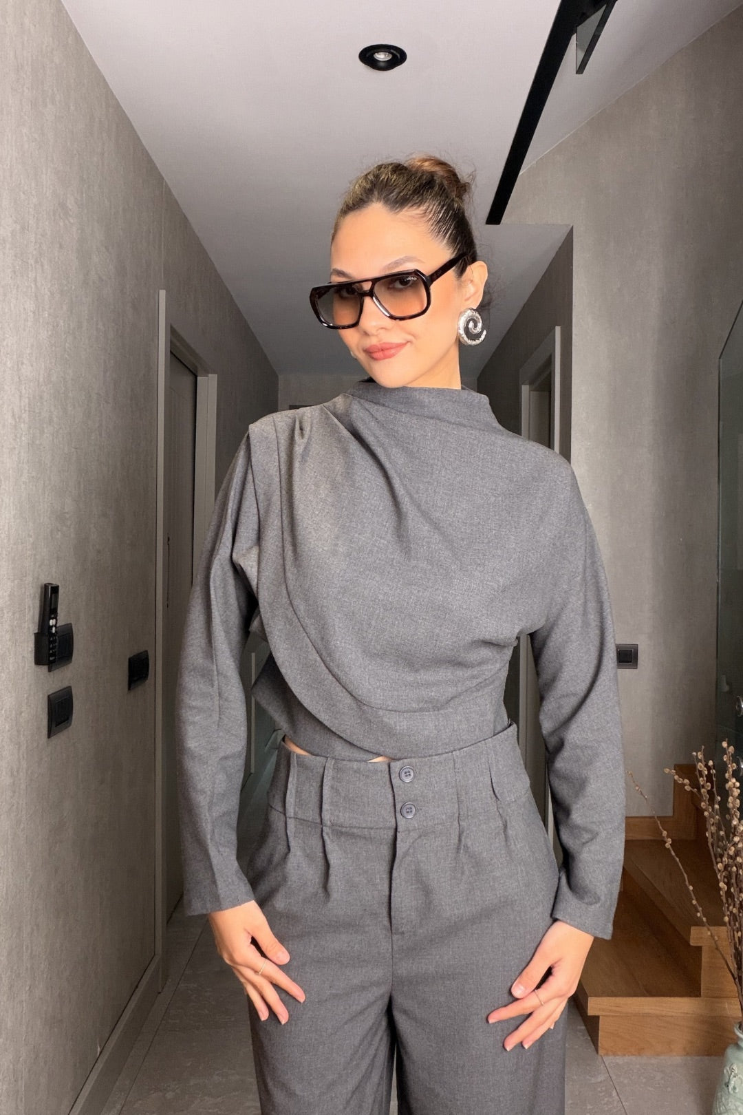 Antrasit Bluz Pantolon Takım