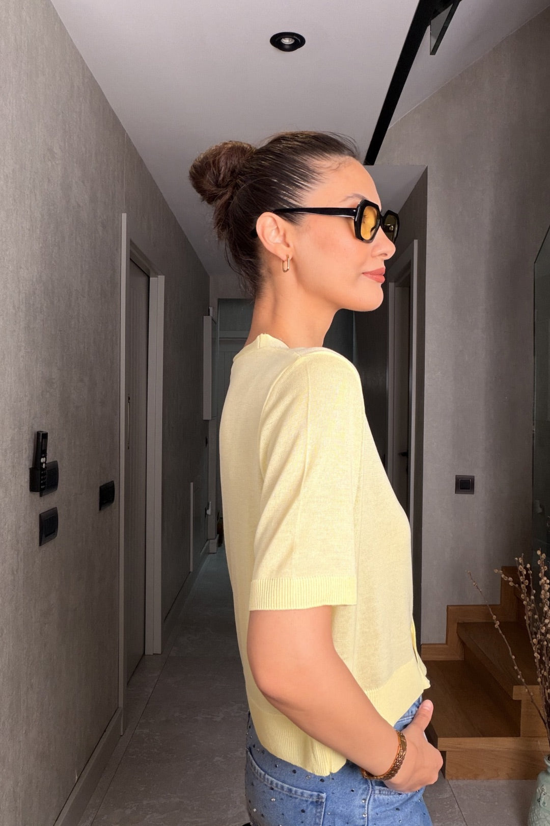 Sarı İnce Triko Hırka