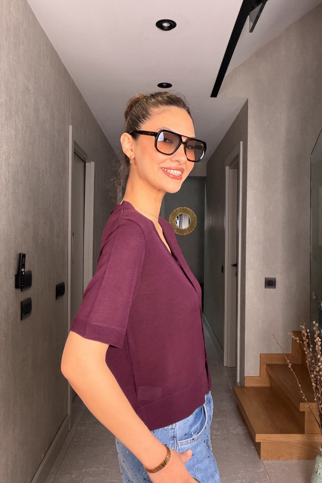 Mürdüm İnce Triko Hırka