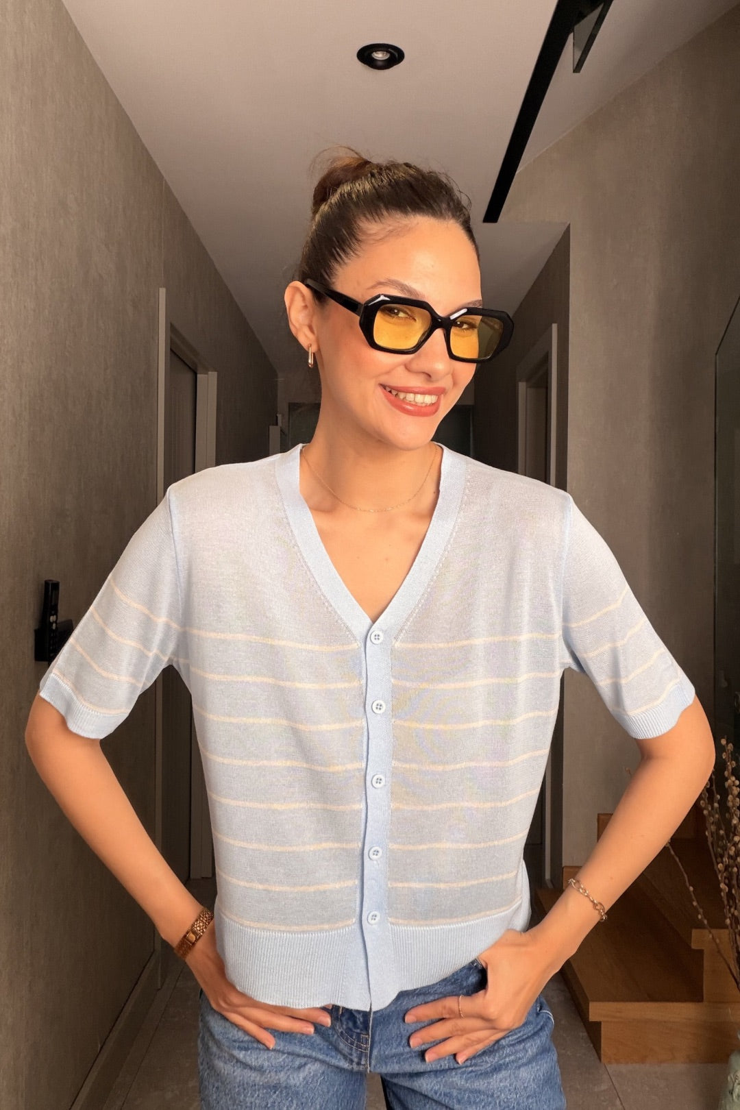 Mavi Çizgili İnce Triko