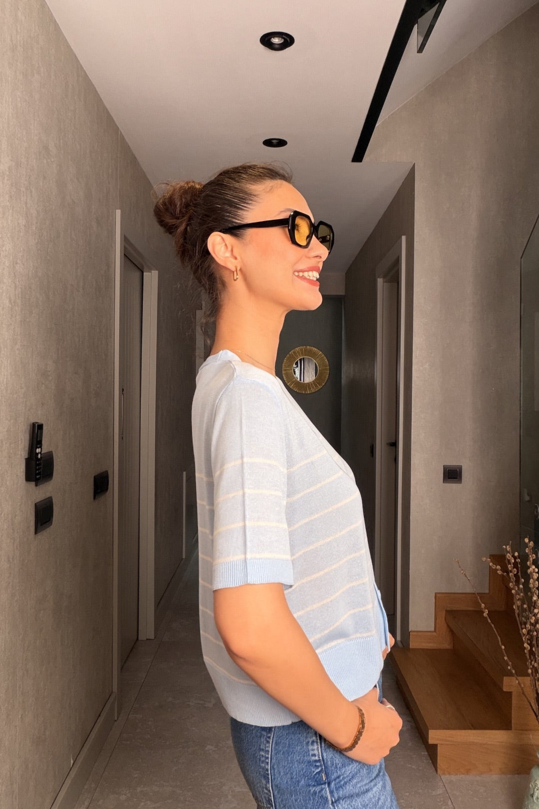 Mavi Çizgili İnce Triko