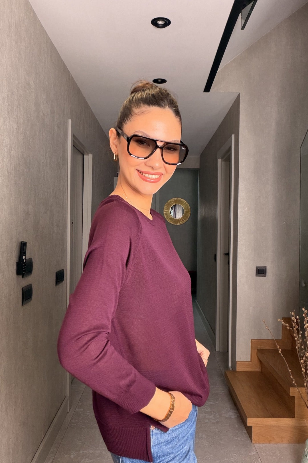 Mürdüm Uzun Kollu Merserize Bluz