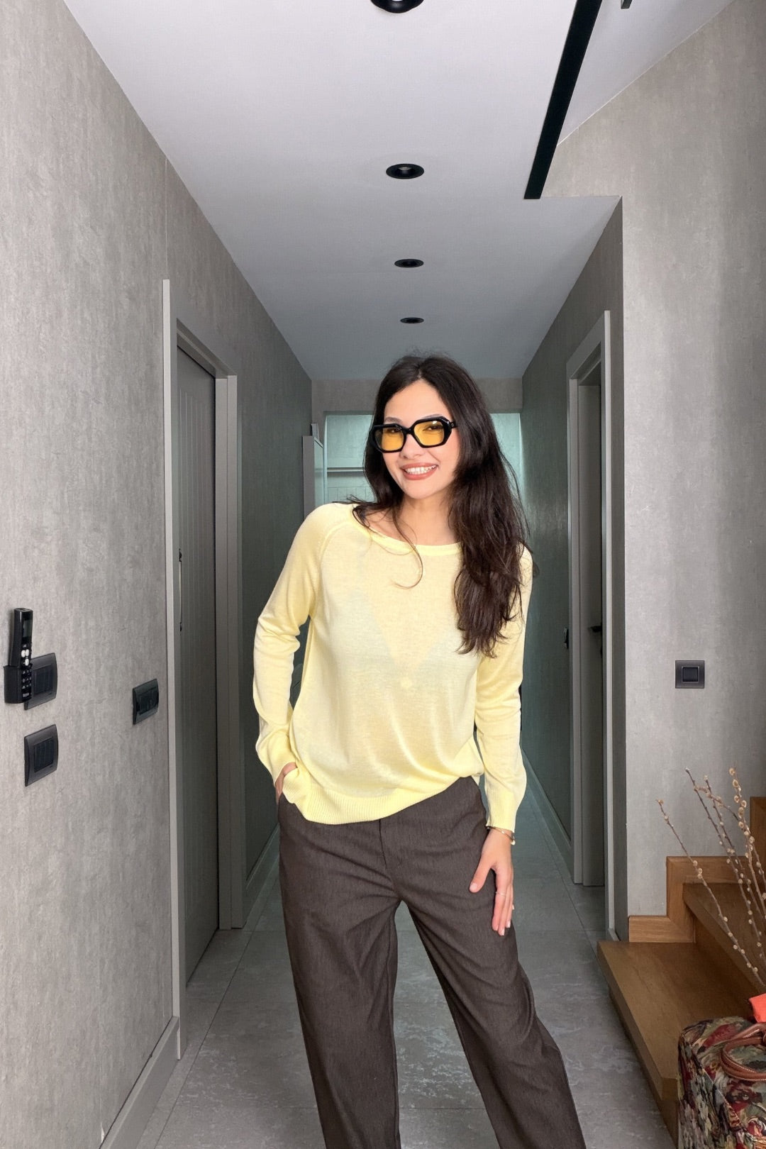 Sarı Uzun Kollu Merserize Bluz