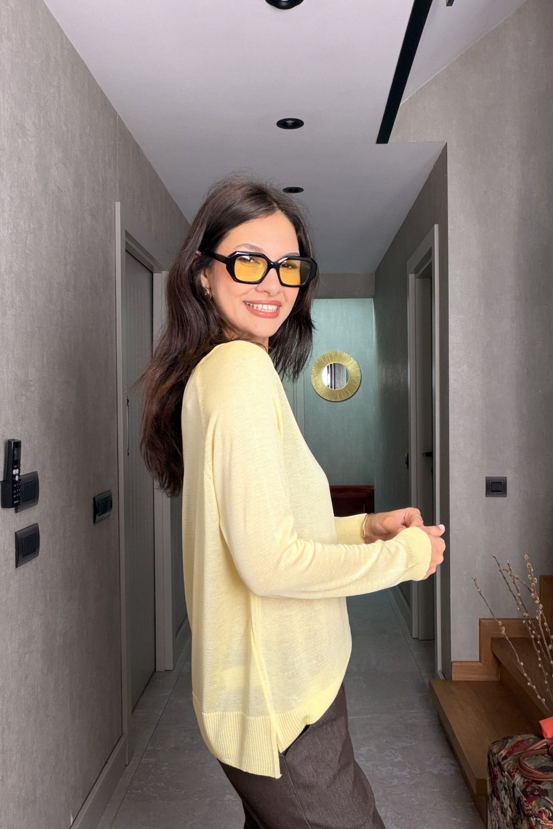 Sarı Uzun Kollu Merserize Bluz