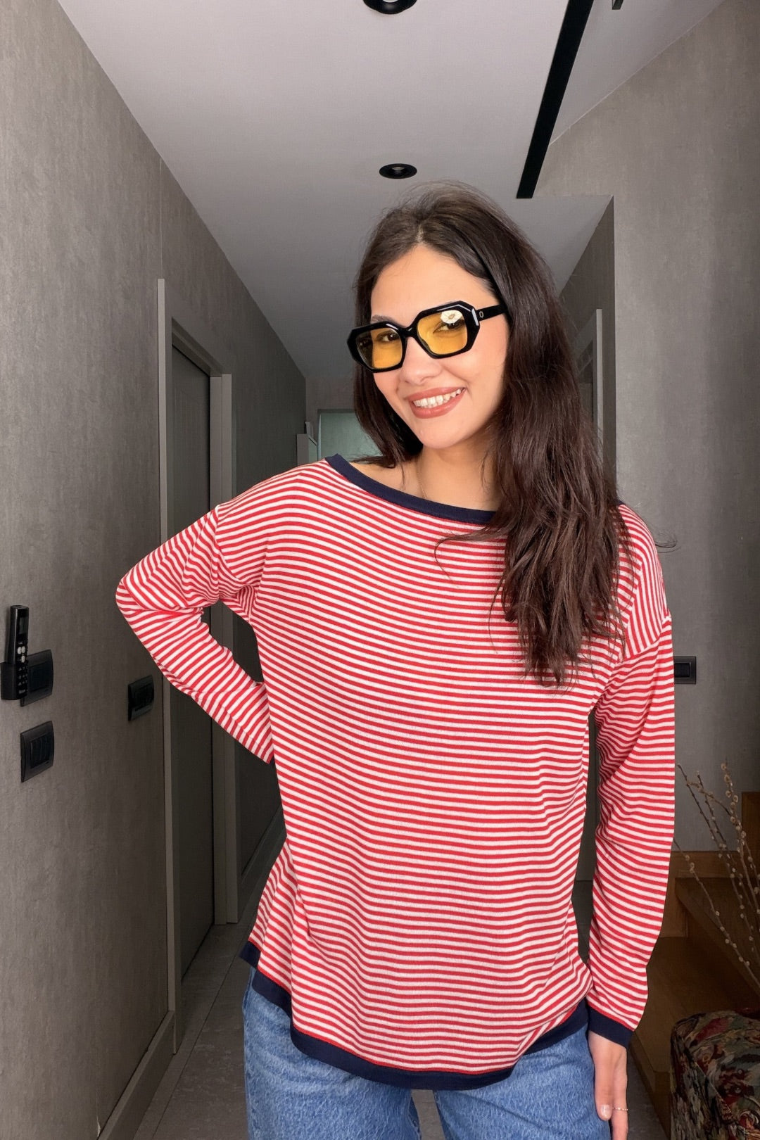 Kırmızı Kayık Yaka İnce Triko