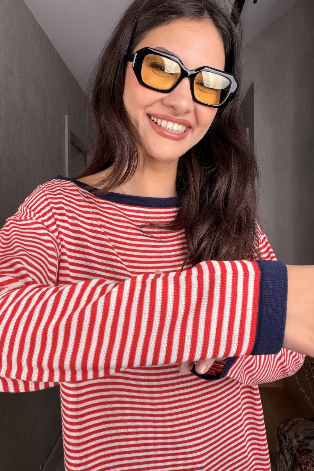 Kırmızı Kayık Yaka İnce Triko