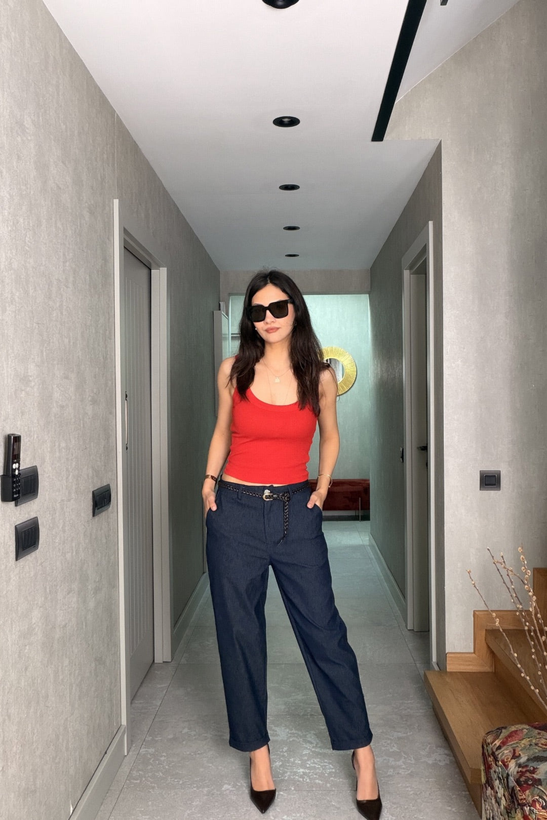 Lacivert Kemerli Chino Pantolon