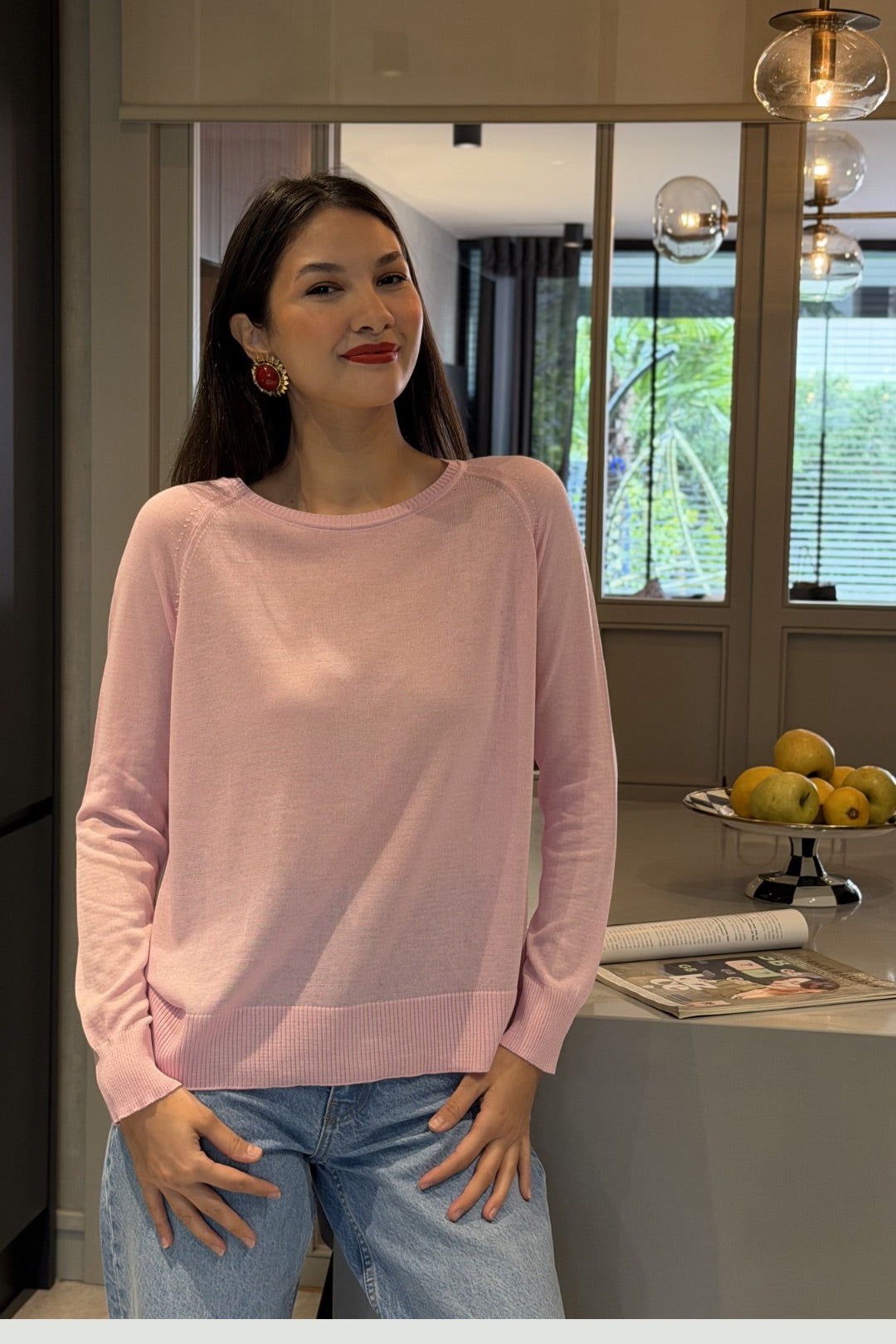 Pembe Uzun Kollu Merserize Bluz