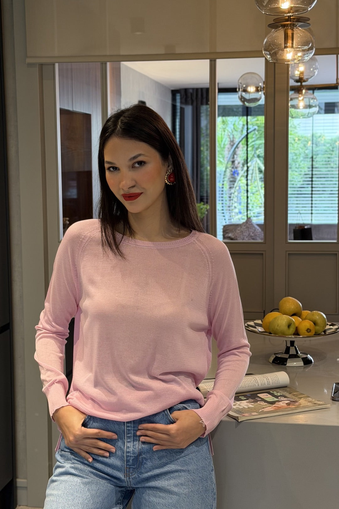 Pembe Uzun Kollu Merserize Bluz