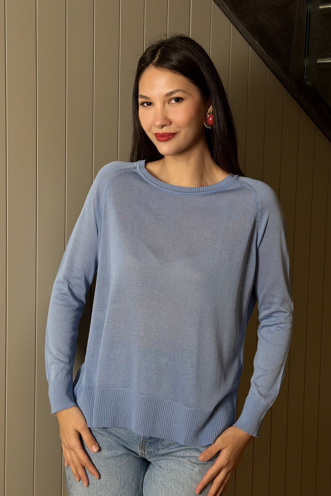 Mavi Uzun Kollu Merserize Bluz