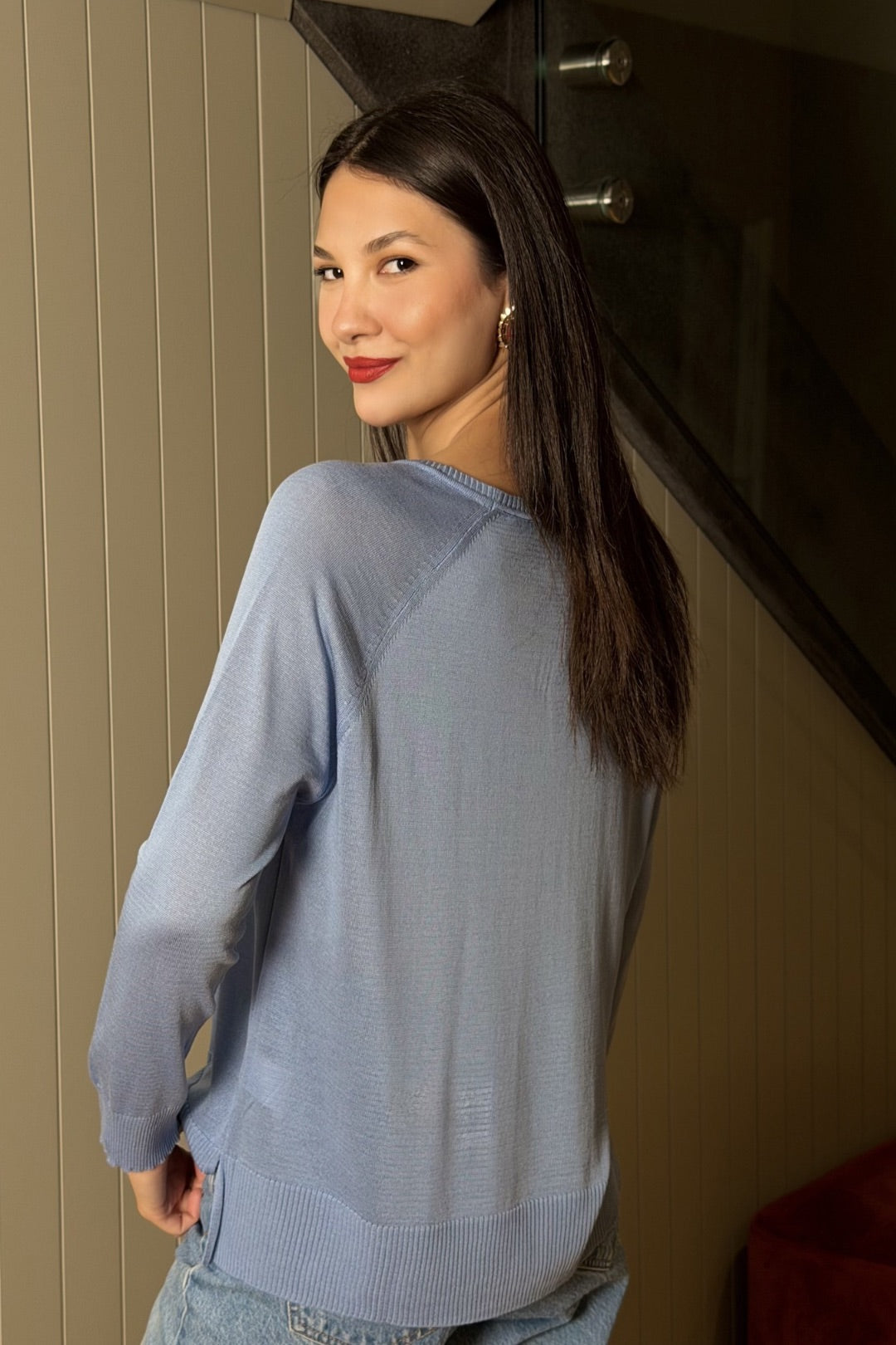 Mavi Uzun Kollu Merserize Bluz