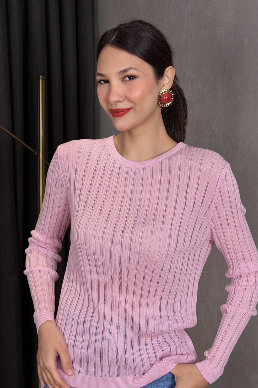 Pembe Arkadan Düğmeli Bluz