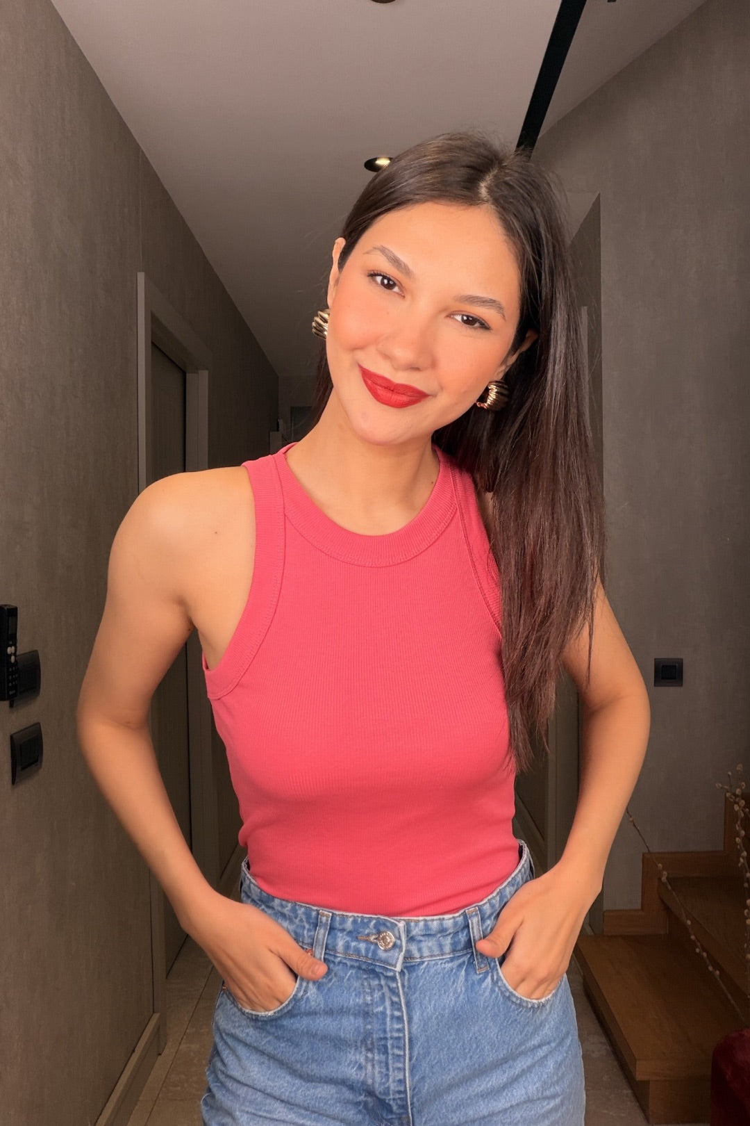 Pembe Halter Yaka Atlet