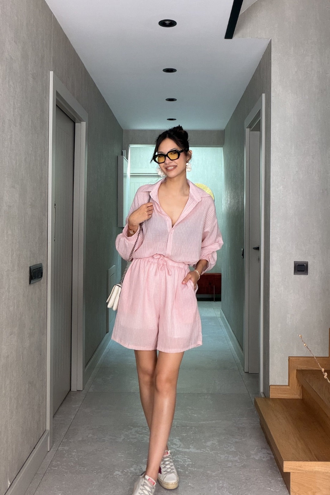 Pembe İthal Vual Şortlu Takım