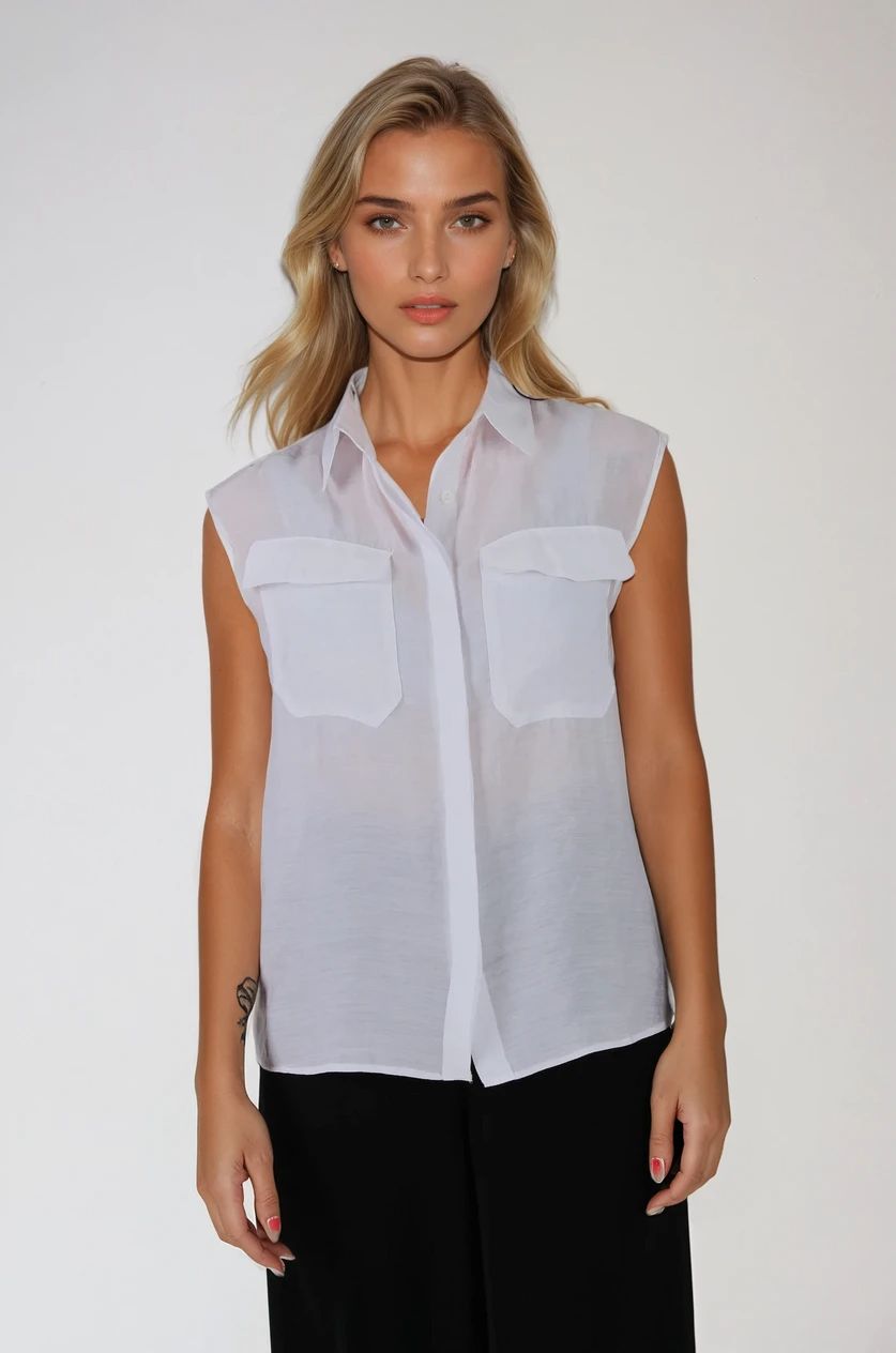 Beyaz Kolsuz Körük Cepli Gömlek