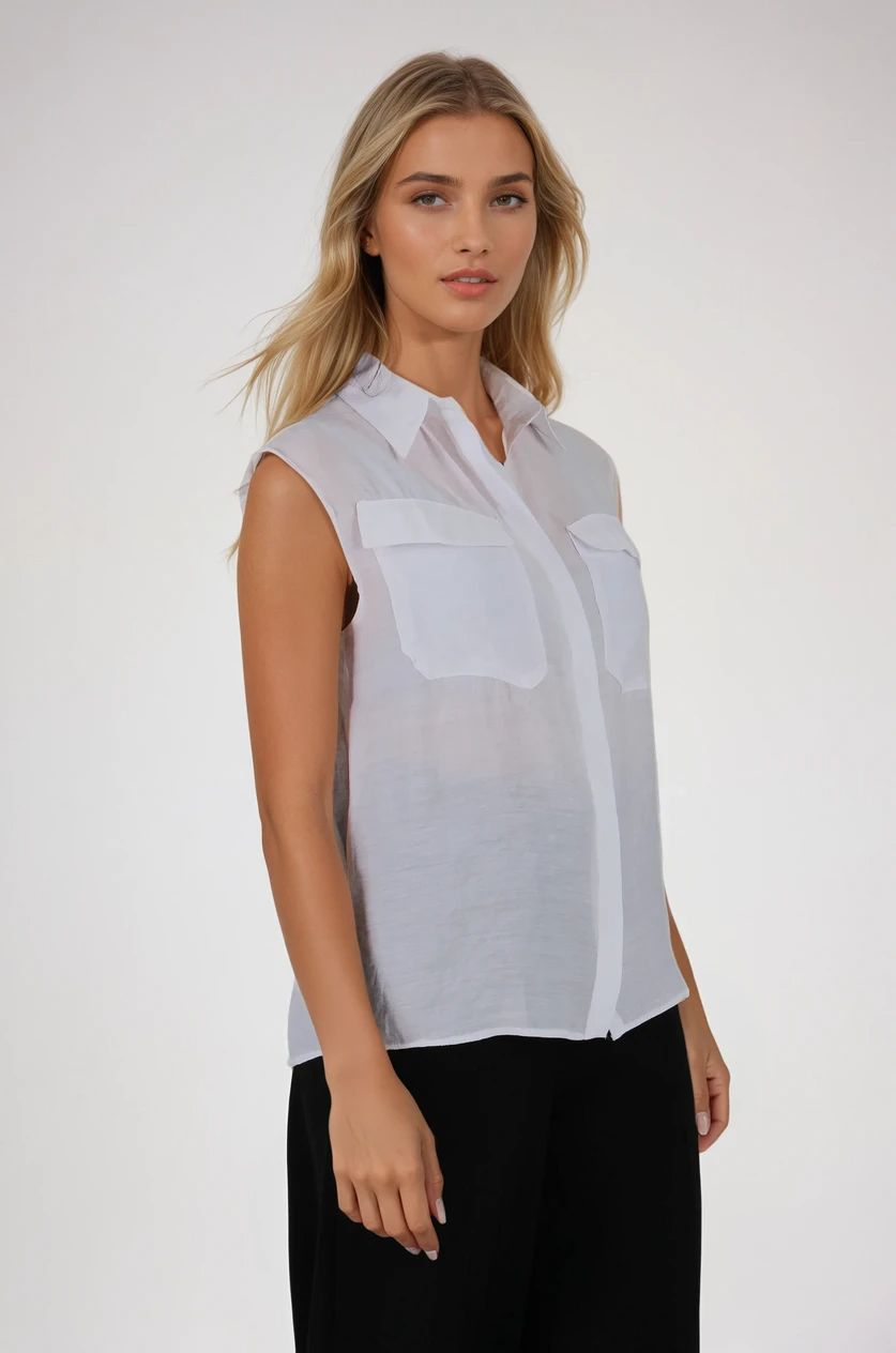 Beyaz Kolsuz Körük Cepli Gömlek