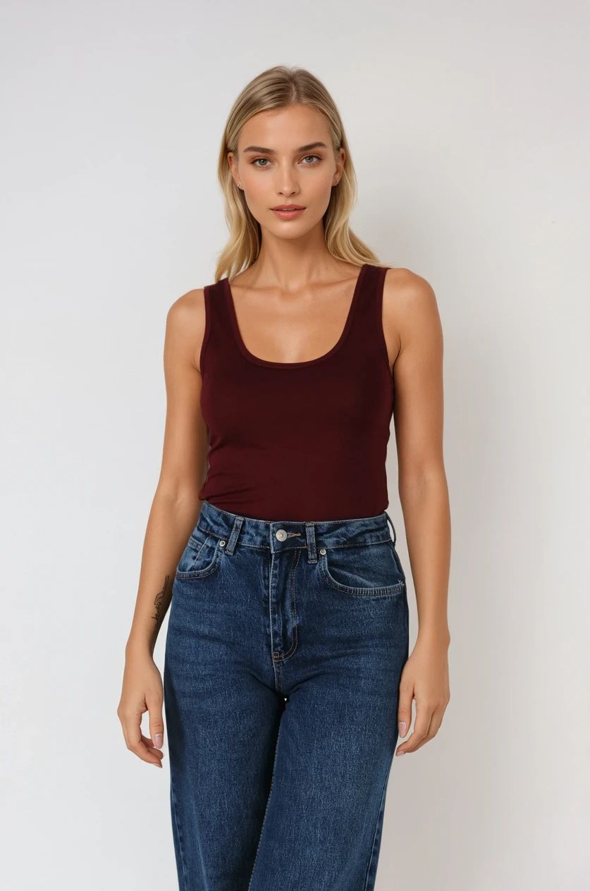 Bordo U Yaka Çıt Çıtlı Atlet