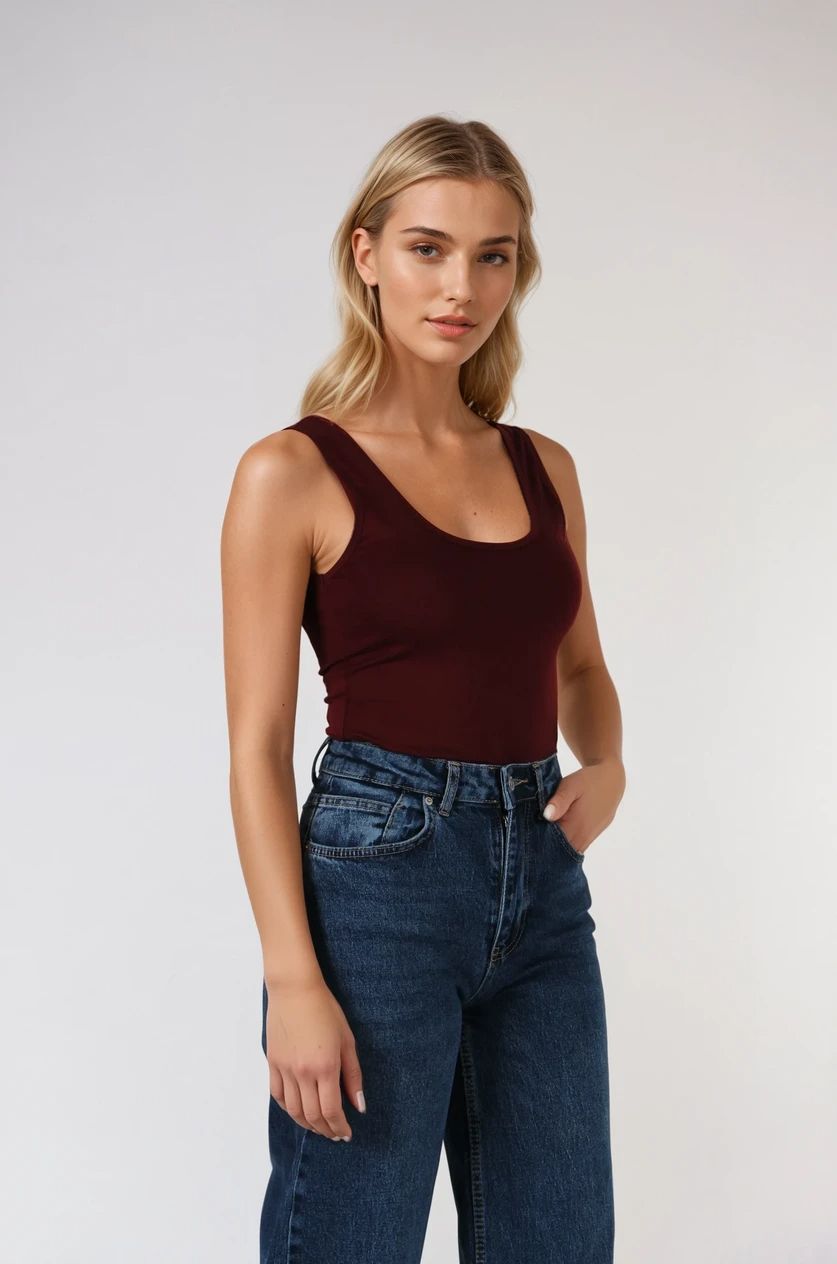 Bordo U Yaka Çıt Çıtlı Atlet