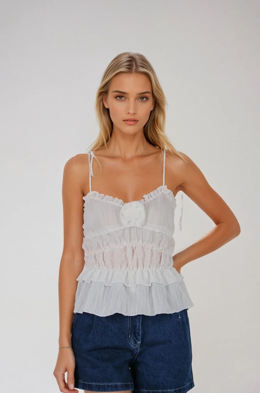 Beyaz Gül Detaylı Bluz