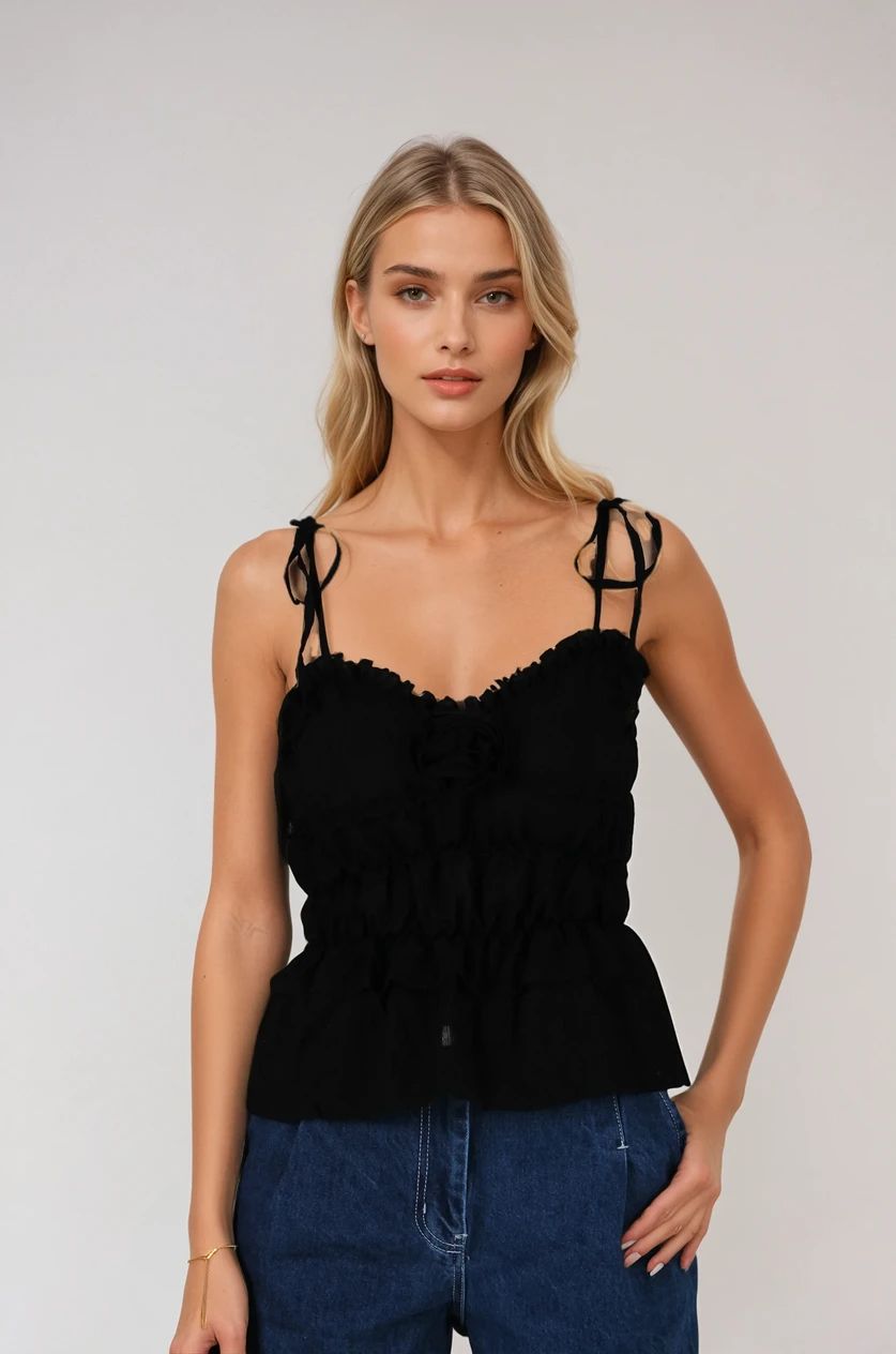 Siyah Gül Detaylı Bluz