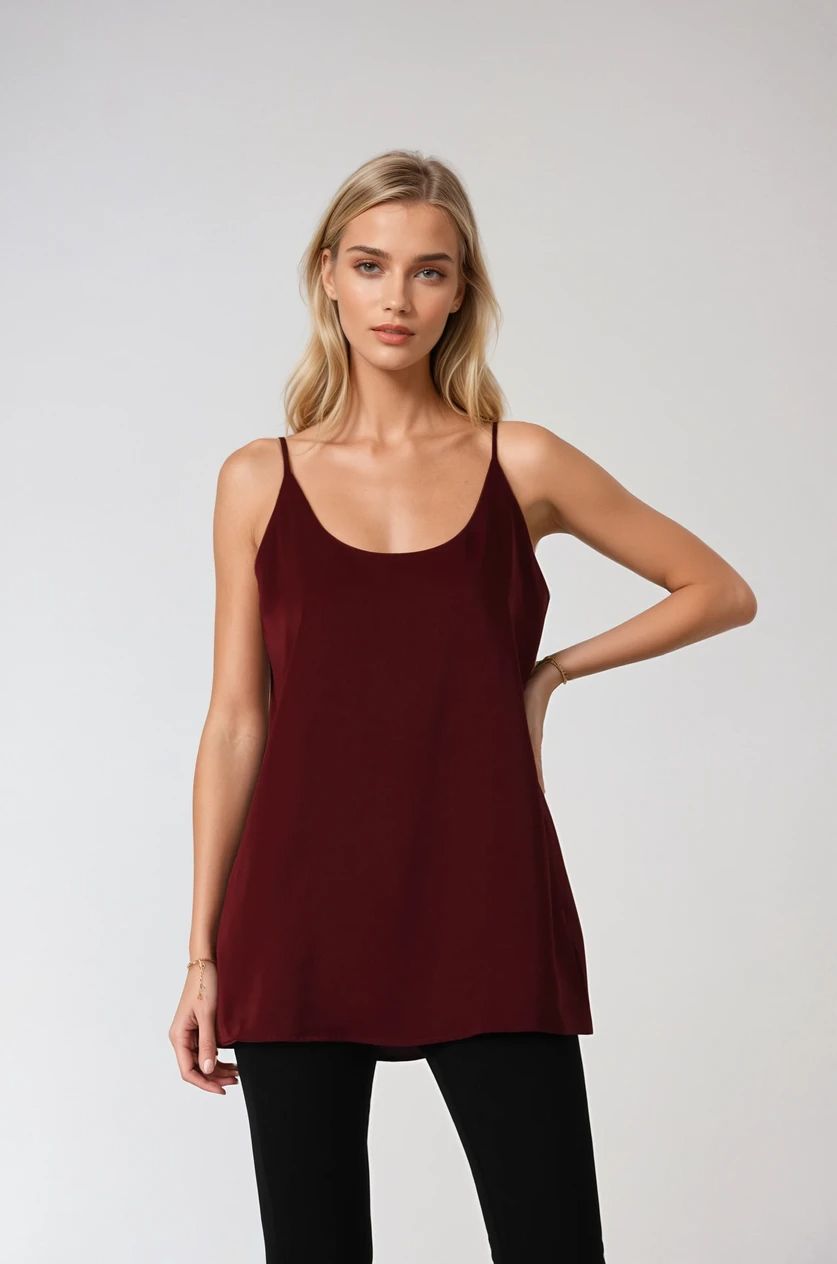 Bordo İnce Askılı Bluz